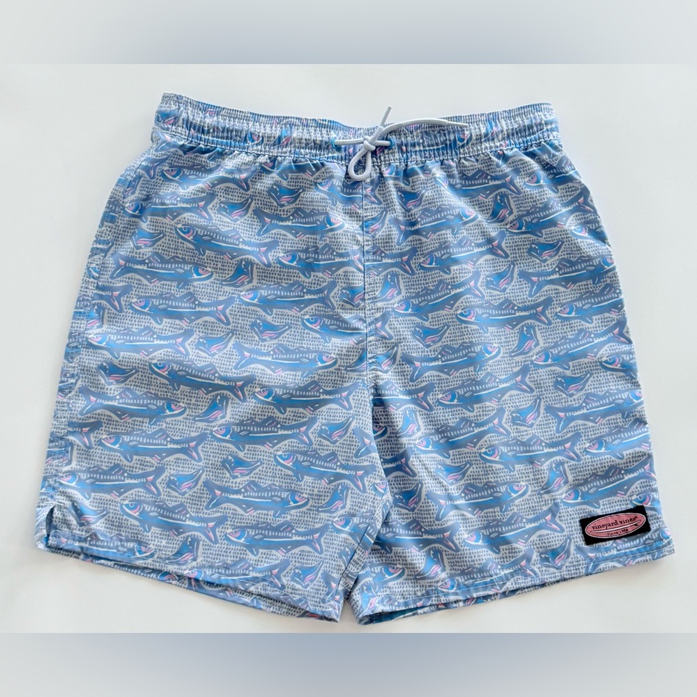 Vineyard Vines “Chappy” Swim Grey & Light Blue Trunks Shorts Men’s XL